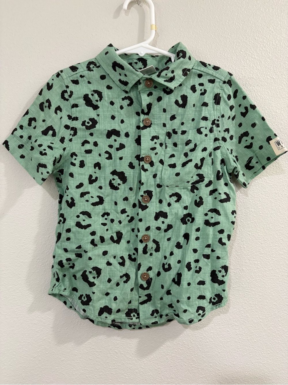 Mint Green Leopard Print Button-Down Shirt for Kids